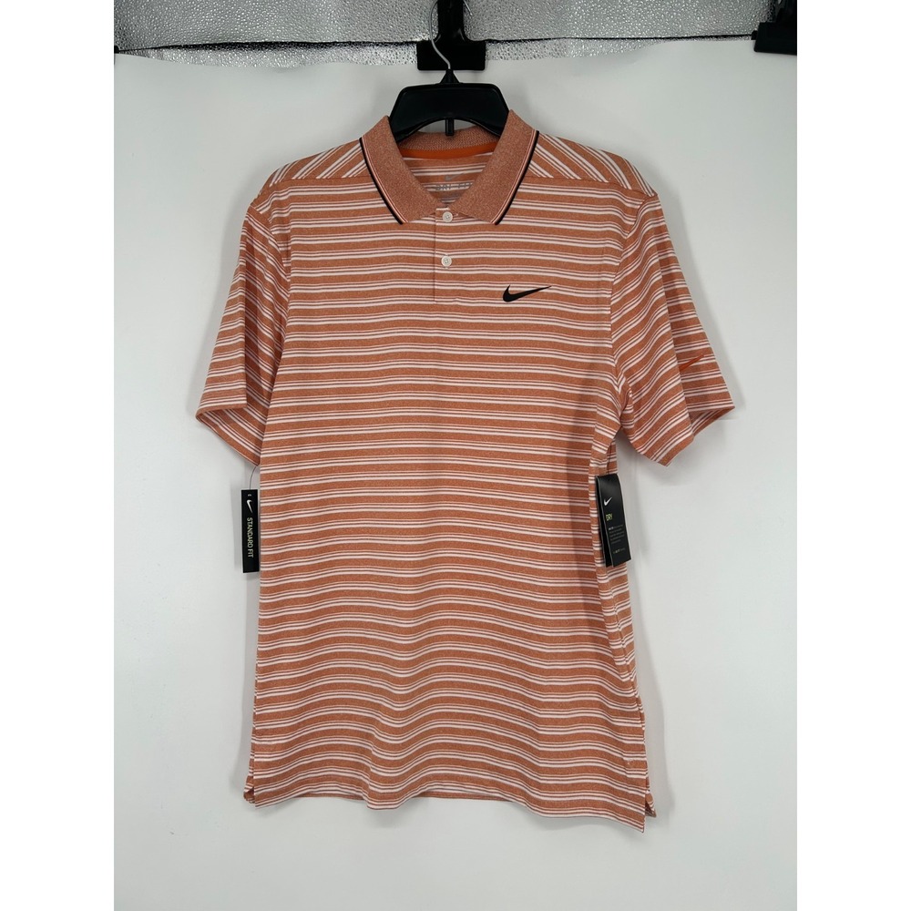 Nike Vapor Golf Polo Shirt Mens Small Orange Striped Dri Fit White CK4744-847